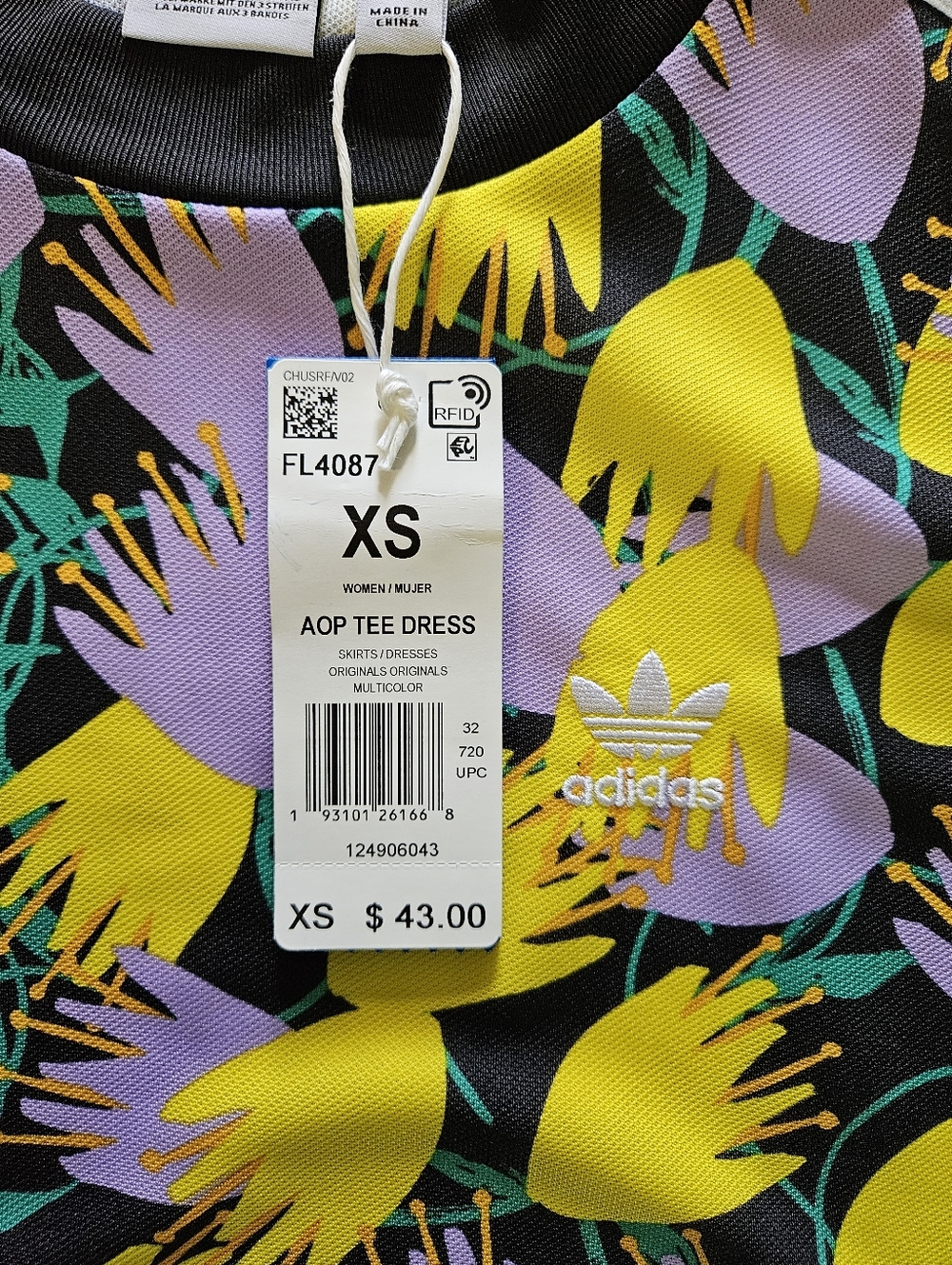 Adidas Originals Bellista Yellow & Lilac Floral Print Tee Dress - Picture 6 of 8